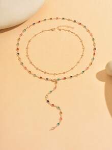 2pcs/Set Fashion Colorful Rhinestone Chain Y-Necklace, Unique Necklace Suitable For Daily Wear And Party/Music Festival, Chain Length Can Be Customized, Rhinestone Colors Are Random - Multicolor - View 2