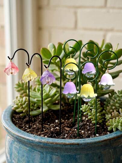 10pcs Lily Valley Gardening Decor, Miniature Lily Micro Landscape, Potted Micro Landscape Decor, Summer Resin Floral Gardening Decor, Small Party Craft, Fairy Tale Style Micro Landscape, Outdoor Garden Decor, Balcony/Yard Resin Landscape, Lawn Path Planter, Flower Bed, Outdoor, Office Desk Decor, Magical Garden Decor, Halloween Decoration, Fantasy Theme Design, Lightweight, Exquisite Markers