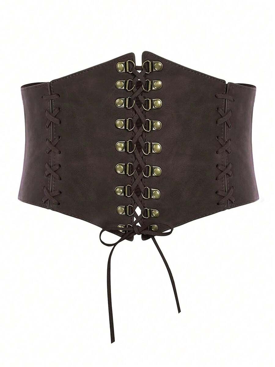 1 chiếc phụ kiện thời Phục Hưng dành cho nữ, áo corset ren xuyên thấu màu nâu cà phê, thích hợp cho lễ hội đêm Halloween hoặc phối cùng trang phục cá nhân.