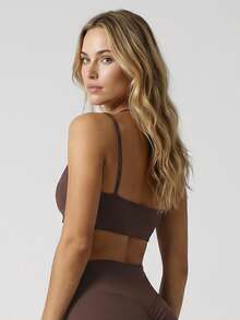 Sodalemon Women's Adjustable Strap Racerback Sports Bra - Brown - View 5