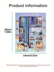 6pcs Bluey Family Bingo Friends Stationery Set (Including Pen, Ruler, Pencil Sharpener, Eraser, And Notebook), Bluey,Portable Stationery Set Gift Box For Gifts Notebooks,Cute Cartoon Style, Party Favors, Practical Office Desk Accessories, Ideal Back To School Gift, Birthday Present Party Small Gifts And Incentive Prizes - Multicolor - View 6