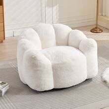 Compact Lotus-Shaped Sofa, Adult-Sized Seat, With Short-Pile Upholstery. Ready To Use Without Assembly And Easy To Move, Suitable For Living Rooms, Bedrooms, And Other Environments. - 白色 + 絨毛 - 查看 12