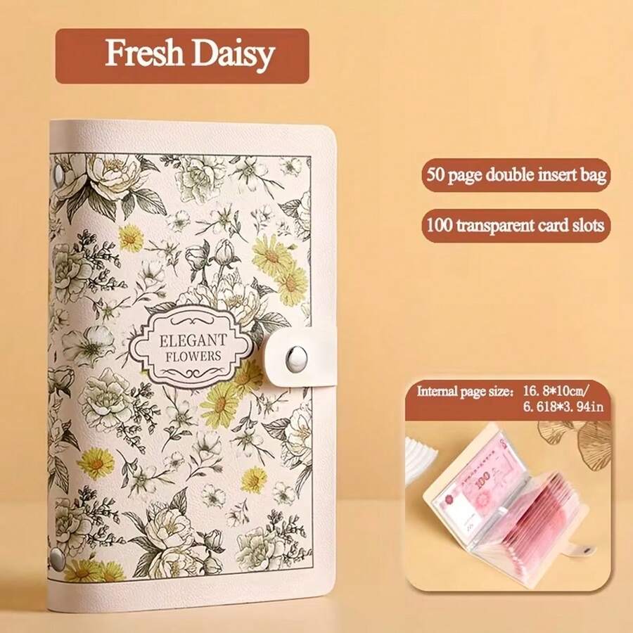 1pc Large Capacity Cash Savings Notebook, Vintage Floral Design, Wallet, Portable Money Saving Book - Single Piece - View 1