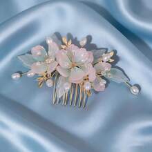 Lược cài tóc hoa ngọc trai thủ công cổ điển thanh lịch, phụ kiện đội đầu cô dâu trong đám cưới. - Hồng - Xem 7