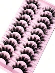 10 pares de pestañas postizas de visón sintético 5D súper suaves, densas y rizadas, de estilo natural 3D, adecuadas para fiestas y uso diario, con forma de ojo de gato, aplicables para diversas ocasiones - Negro - Ver 2