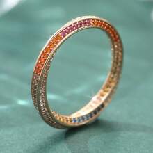Fashionable, Luxurious, Multicolor Cubic Zirconia Ring, Women's Daily, Wedding And Party Jewelry Accessory, Elegant Decoration - Gold - View 1