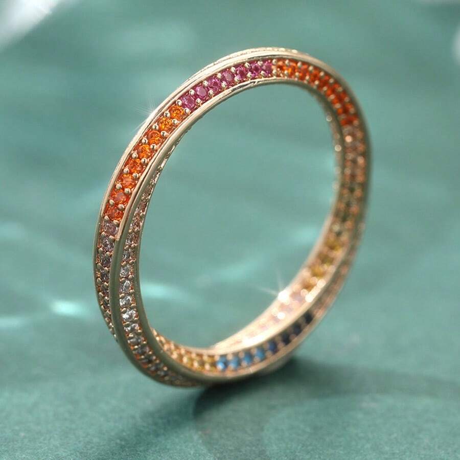 Fashionable, Luxurious, Multicolor Cubic Zirconia Ring, Women's Daily, Wedding And Party Jewelry Accessory, Elegant Decoration - Gold - View 1