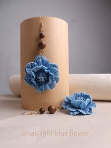 一对复古牛仔布花朵木珠耳环，波西米亚风夸张耳环，适合女性日常、通勤、派对、度假佩戴及作为礼物 - 彩色 - 查看 15