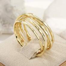 Bohemian Multi-Layer Women's Rings, Fashionable Gold-Tone Multilayer Criss-Cross Wide Band Rings, Party Jewelry - Gold - View 5