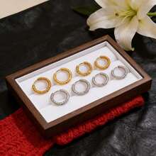 1Pc/6Pcs 304 Stainless Steel Textured Hoop Earrings, Gold & Silver Huggie Hoops For Jewelry Wear - earrings - View 4