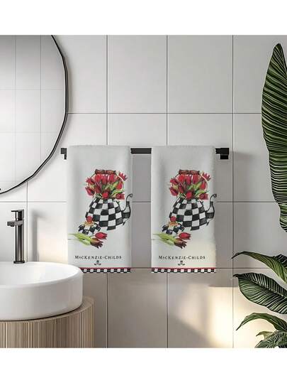 2 pièces Lavettes en polyester super douces, motif théière tulipe, convient pour la décoration de la cuisine et de la salle de bain, lavable en machine, idéal pour les vacances, les fêtes, les rassemblements, les anniversaires, les mariages, les cadeaux, les dîners, les activités en plein air, les pique-niques