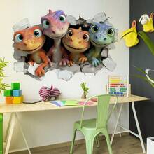 1pc Cute Dinosaur Wall Sticker, Breakout Dragon, Colorful Dinosaur Combination, Self-Adhesive Easy To Apply, Decorate Children's Room With Lively Atmosphere - Multicolor - View 3