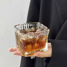 Niche Design Retro Square Glass Latte Cup, Ice Ball Whiskey Glass, Breakfast Oatmeal Bowl - White and Transparent - View 8