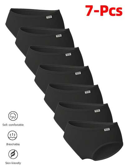 7 Pieces Of Sweet Pastel-Colored Teen Girls Comfortable And Breathable Solid-Color Briefs, Suitable For Girls Aged 14 And Above As Everyday Underwear.