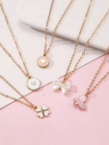 Set de 5 collares con diseños de mariposa, flor y corazón, adecuado para decoración diaria para niñas y adolescentes - Multicolor - Ver 2
