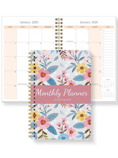 1 pieza Planificador mensual 2026 con espiral, cuaderno de notas con calendario, organizador con lista de tareas y notas para la escuela, oficina, suministros para mujeres, hombres, maestros, regalos de aprecio a maestros, regalos para enfermeras