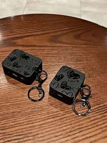 心形/十字架/音乐图标/狮子图案保护壳，兼容苹果无线耳机，防刮擦、防摔 - 109黑愛心 - 查看 2