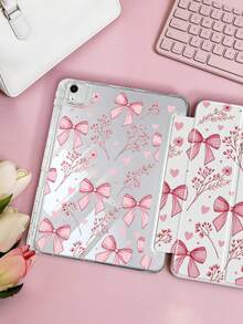 Transparent Acrylic Backshell Trifold Double-Sided Printed Flat Case With Floral & Bow Design, Compatible With IPad 10th Gen/11th Gen/10.2/10.5/Air4/Air5/10.9/Pro 11/Air 11-In.(M2)-2024/Pro 11-In.(M4)-2024/ Air 11-Inch (M3) 2025/ (A16) 11 Inch 11th Generation 2025 Mini6/Mini7/Air1/Air2/9.7/ Air 8(M4)2026(11-Inch) Models - Multicolor - View 6