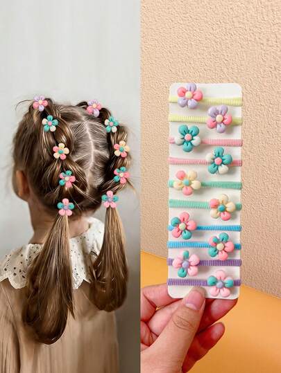 10 Pcs Kids Macaron Color Five-Petal Flower Hair Ties Set, High-Stretch No-Pull Toddler Hair Elastics, Cute Baby Hair Bands, Gentle No-Damage Hair Accessories For Infants, Ideal Birthday Gift For Little Girls, Girls' Hair Accessories