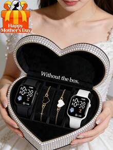 4/1pc New Fashion Minimalist Cute Women Digital Display Small Affordable Electronic Watch Set With Heart-Shaped Bracelet, Suitable For Wearing At Parties, Trips, And Great Gift For Mother's Day, Back To School Season, Holidays - Multicolor - View 13