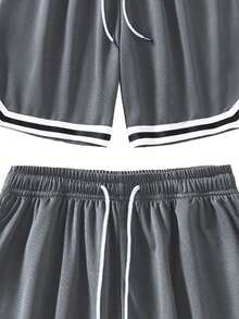 3pcs Plus Size Men's Summer Sports Basketball Shorts, Drawstring Elastic Breathable Quick-Dry Knee-Length Shorts - Multicolor - View 4