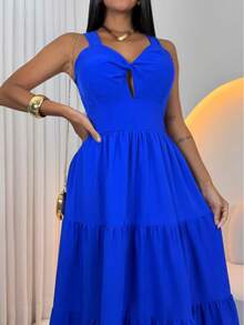 Women's Long Dress With Butterfly Knot - 藍色 - View 4