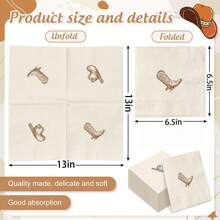 20张/40张/60张装，西部牛仔鸡尾酒餐巾纸，饮料餐巾纸，双层一次性午餐餐巾纸，印有牛仔帽和靴子图案，棕色女牛仔帽靴子图案，牛仔竞技主题一次性纸巾，适用于西部主题派对、牛仔竞技生日派对、牛仔主题婴儿派对 - 查看 3