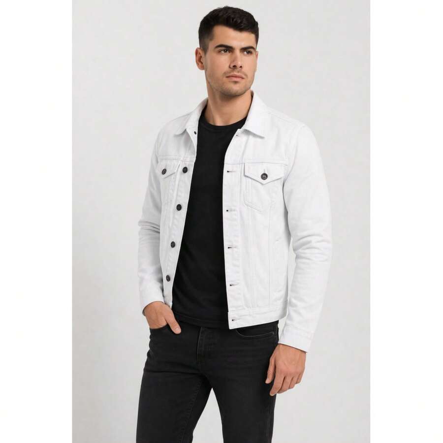 Men's Denim Jacket - 白色 - 查看 1