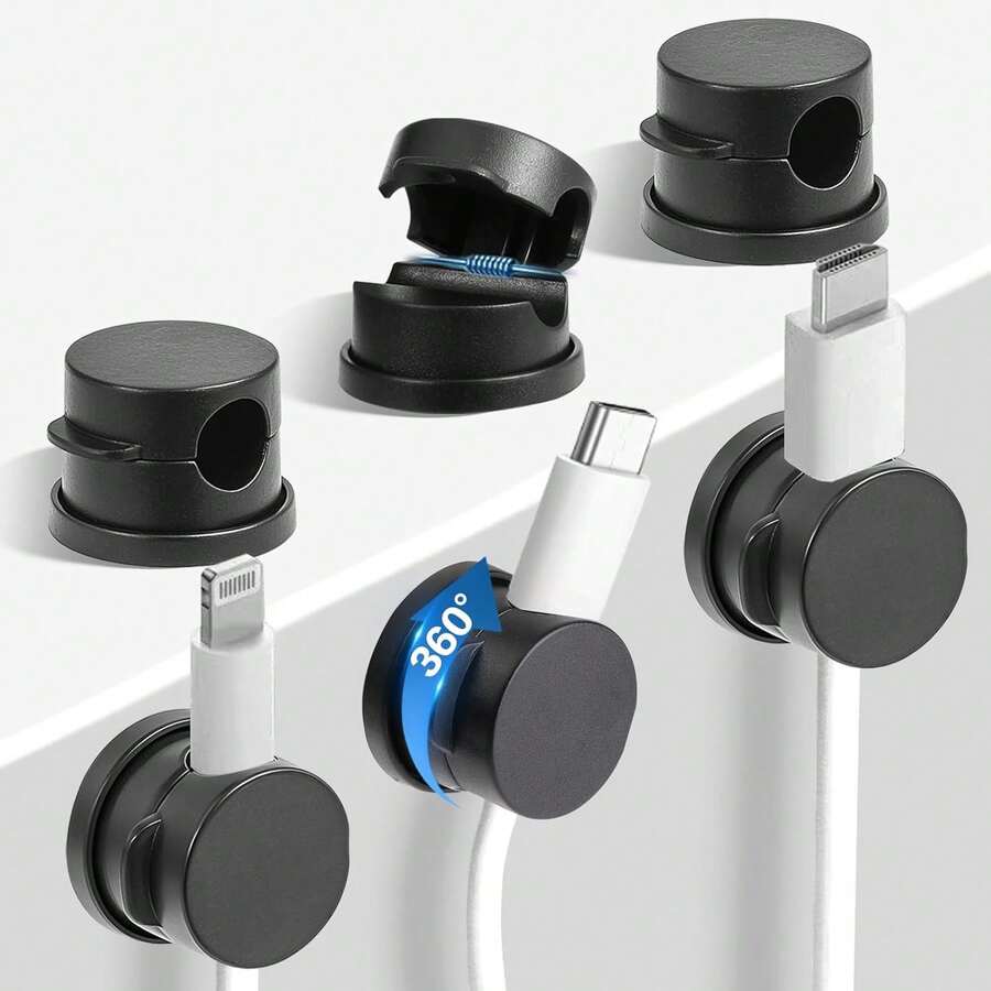 Bộ 3/6 kẹp cáp lò xo xoay 360°, phụ kiện quản lý dây cáp dính chắc chắn cho máy tính để bàn, bộ sắp xếp dây cáp gọn gàng có thể điều chỉnh cho đầu giường, nhà bếp, văn phòng, xe RV - Nhiều kiểu dáng - Xem 1