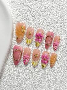 10Pcs Sweet Ocean Style Handmade Nail Art Set,Polygel Nail Set,Seahorses, Starfish Nail Art Accessories,Fresh French Style,Includes Nail Tools,3 Sizes Available,Almond Nails , Duck Nails,Coffin Nails For Party, Dance, Daily Wear. - 彩色 - 查看 17