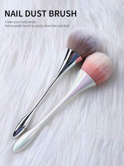 1 cọ trang điểm móng tay kiểu Nhật dáng thon gọn, hiệu ứng ánh cầu vồng, cán dài, màu cực quang, dùng để đánh má hồng, phấn phủ dạng bột, lông mềm.