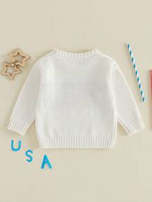 Baby Girl Boy 4th Of July Outfit Kids Sweater, Long Sleeve Crew Neck Letters Warm Winter Sweater Clothing For Girls Boys - trắng - Xem 7