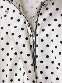 TF.MLN 女士休闲波点夹克，带口袋，宽松时尚外套，春秋季 - White-Polka Dot - 查看 10