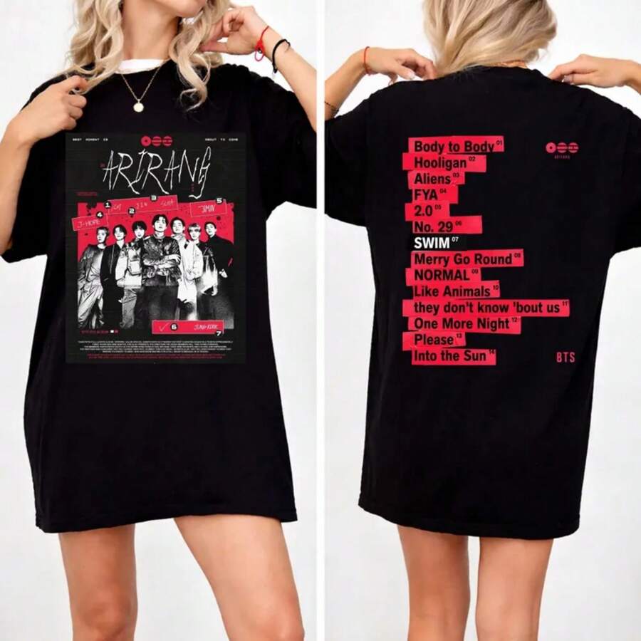 BTS1 Airang World Tour T-Shirt, Concert Tee, K-Pop Band Shirt, Unisex  Army Shirt, Tour Merch Memoribilia - 黑色 - 查看 1
