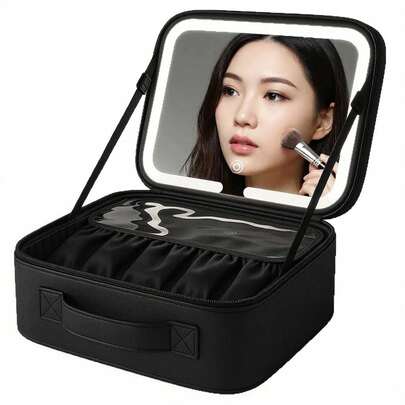 女士化妆镜，旅行化妆包带镜子，美妆工具，3种可调节色温，可充电，女士节日礼物，化妆镜，适合旅行，美容和个人护理，情人节礼物