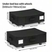 1pc/2pcs Thickened Non-Woven Fabric Foldable Underbed Storage Box With Wheels, Large Capacity Clothes Storage Container - Black - View 15