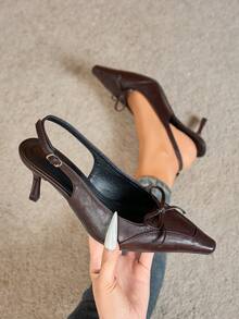 Women's Pointed Toe Bowknot Slingback High Heel Pumps, Sexy Party Casual Versatile Comfortable Dress Shoes, Deep Brown - Dark Brown - View 1