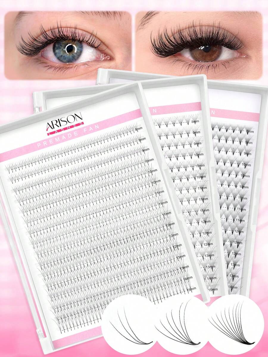 ARISON 16排 3D/6D/10D C/D卷度 MIX8-15mm 预制扇形假睫毛 高品质PBT标签 猫眼妆睫毛嫁接用品 - 查看 1