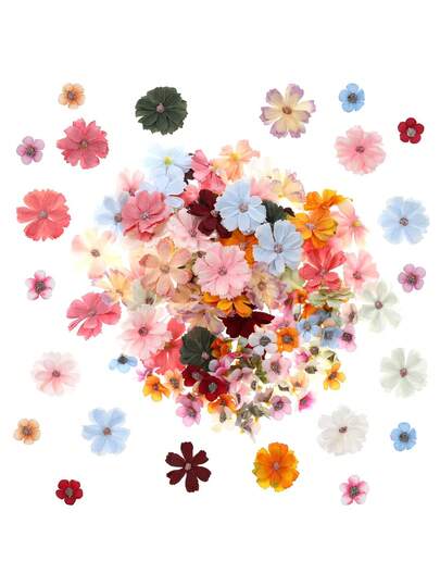 32个仿真花头，丝质雏菊，仿真波斯菊，DIY手工花，装饰仿真花。迷你花头，散装仿真花，婚礼装饰，手工制作，DIY发饰，派对背景装饰。婚礼桌面装饰及DIY，发饰及发带，手工制作及礼品包装，家庭派对背景装饰，服装及帽子装饰（颜色随机）