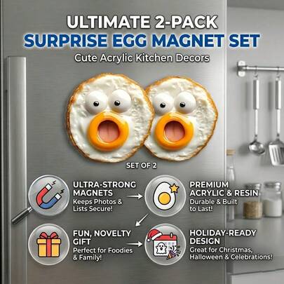 Surprise Egg Fridge Magnets - Cute Acrylic Oval Fridge Decor, Suitable For Christmas, Halloween And June Celebrations. A Fun And Durable Kitchen Gift For Food Lovers And Friends.