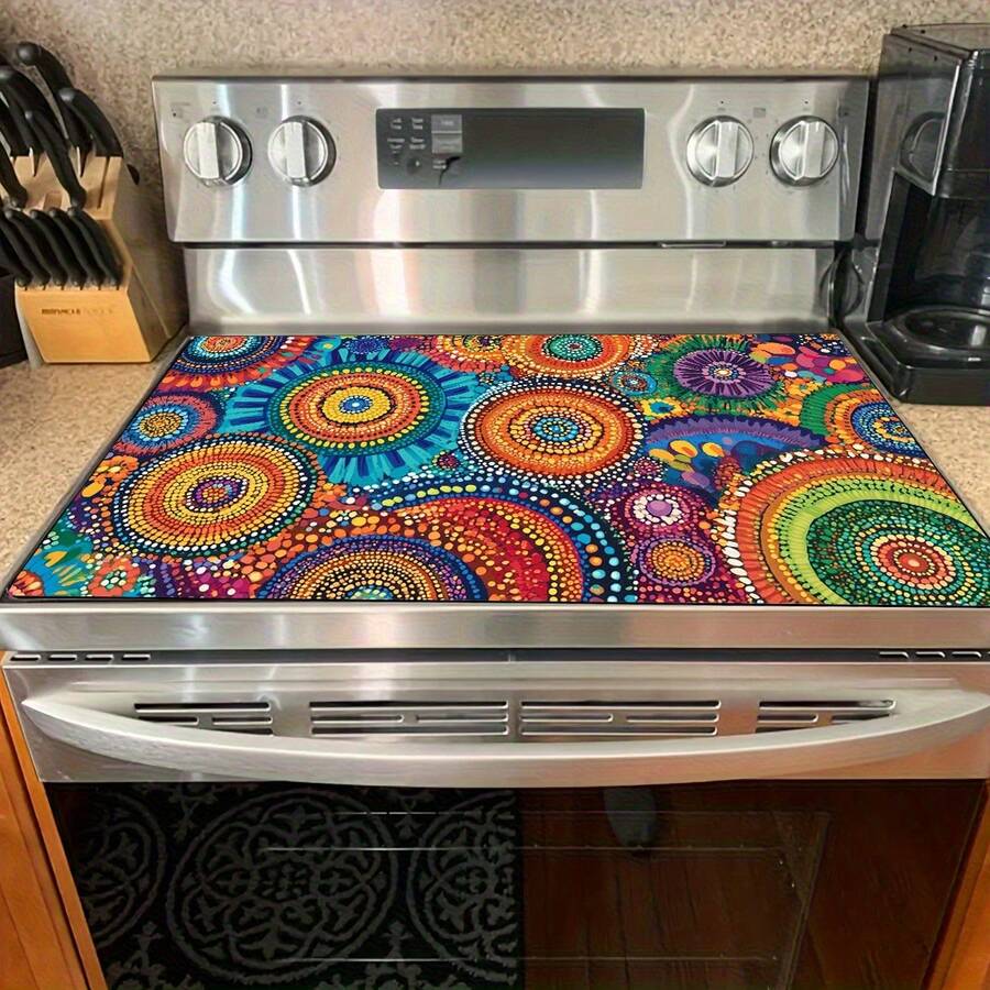 1pc Bohemian Colorful Concentric Circle Pattern Dish Drying Mat, Tableware Drying Mat, Dryer Mat, Plate Drying Mat, Coffee Maker Absorbent Mat, Kitchen Countertop Absorbent Mat, Washbasin Drainage Mat, Faucet Absorbent Mat, Bathroom Vanity Coaster,Home Decor,Coffee Bar Station,Kitchen Deccor,Coffee Mat,Kitchen,Kitchen Essentials,Kitchen Deccor. - Multicolor 1 - View 1