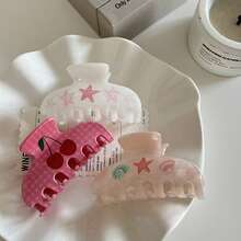 3 piezas/1 pieza Pinzas para el cabello de mujer con diseño de estrella de mar y concha, de gran tamaño y con estampado de serie oceánica colorida, estilo de verano, accesorios para el cabello de playa, pinzas de vacaciones - Multicolor - Ver 6