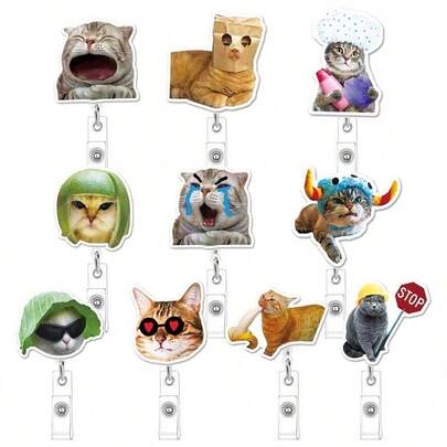 1个可爱猫咪亚克力胸牌卷轴，可伸缩ID卡套，护士/医生姓名胸牌卷轴礼品，可伸缩姓名胸牌卷轴