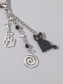 Llavero con estampado de garra de gato negro estilo gótico, colgante espiral de estrella plateada, accesorios de estilo bruja linda para mujeres - Plateado - Ver 2