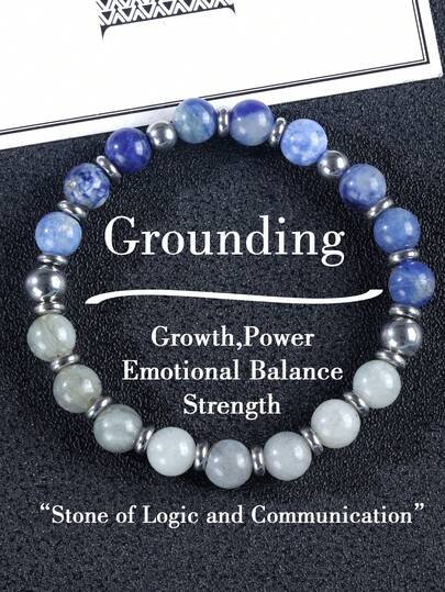 Vòng tay đính đá Sodalite & Labradorite tự nhiên thời trang, tượng trưng cho sự minh bạch, chân lý, cân bằng cảm xúc, sự phát triển và chuyển đổi. Trang sức thiền định phong cách Boho dành cho cả nam và nữ.