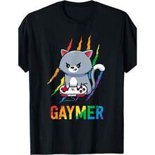 Gaymer LGBT Cat Pride Rainbow Video Game Lovers Gift T-Shirt - 黑色 - 查看 1
