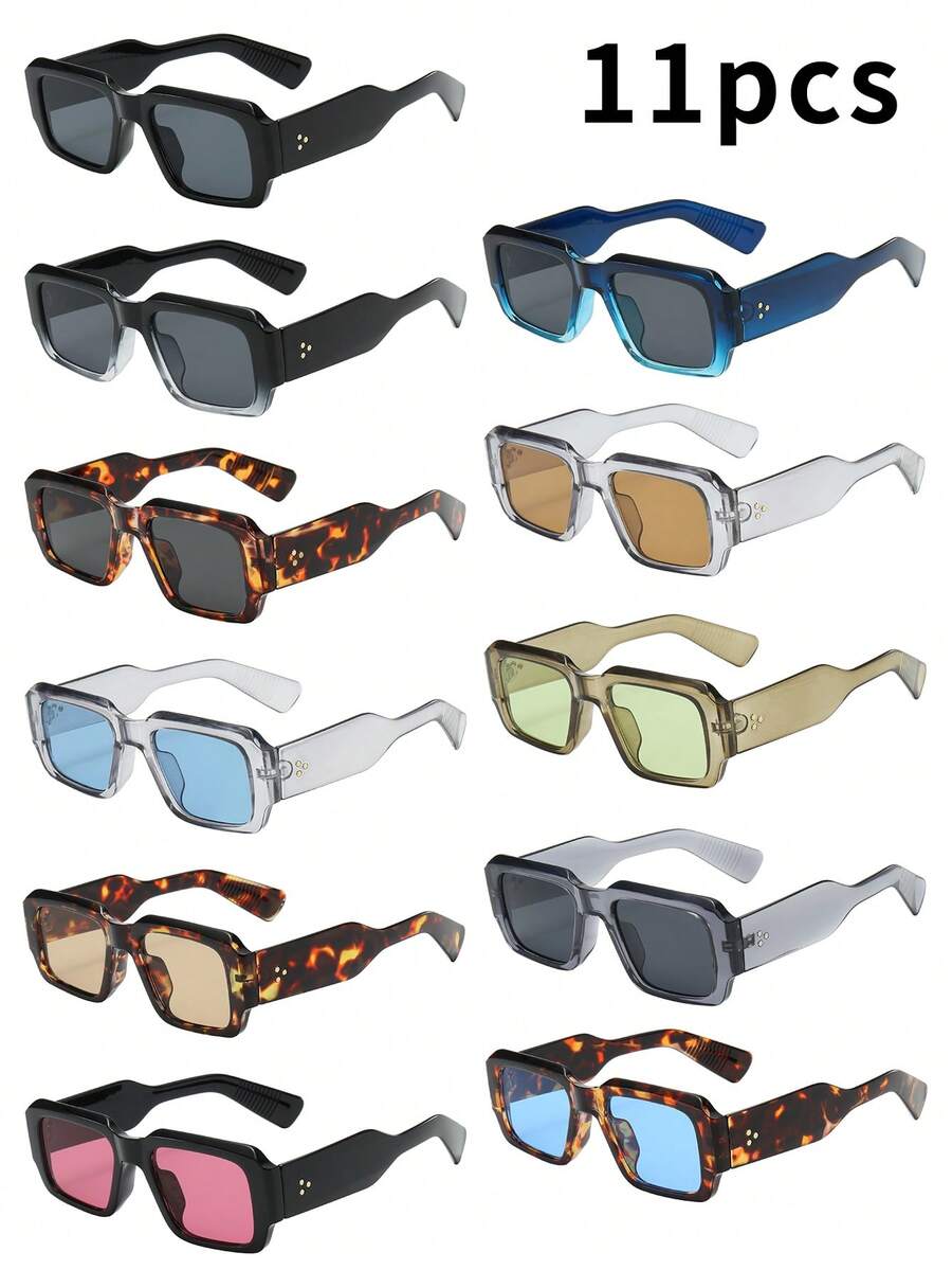 1pc Men's Square Thick Frame High-Quality Personalized Minimalist Fashion, Suitable For Travel, Leisure, Party, Beach, And Daily Wear - 11pcs - View 1
