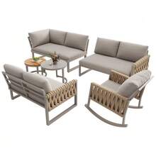 Outdoor Rocking Chair (1 Set) With Cross-Rope Weaving Technique, Weatherproof Metal Frame, Comfortable Cushions, Max. 120 Kg, For Garden & Patio - Krem - View 11