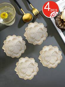 1-120pcs Gold Flower Design PVC Placemats, Washable, Easy To Clean, Wipe-Clean, Non-Slip, Holiday Wedding Party Dining Table Decor - Gold - View 14