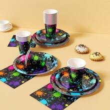 Colorful Graffiti Design Disposable Plate, Napkin And Cup Set, Plates, Napkins And Cups Party Supplies Suitable For 16 Guests, Disposable Paper Plates Party Tableware Suitable For Birthday, Wedding, Party, Family Picnic - Style 4 - View 5